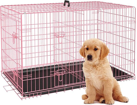 BestPet | Dog Crate | 24" | Pink | Foldable Metal Kennel by BestPet