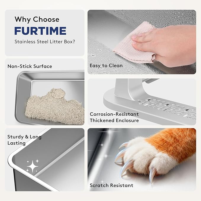FURTIME 2 Pack Stainless Steel Cat Litter Box - Image 4