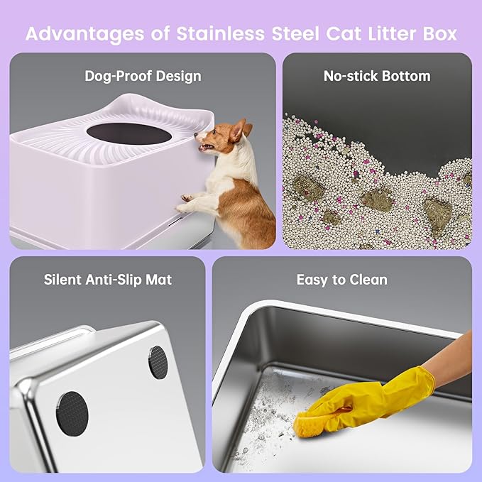 WoofiGo XL Stainless Steel Cat Litter Box Top Entry Extra Large Metal Litter Box - Image 6