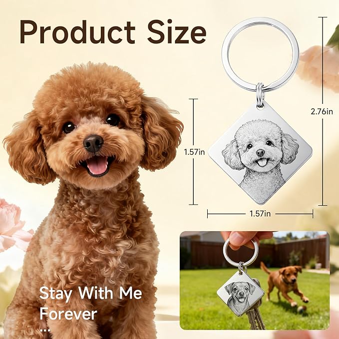 Custom Dog or Cat Portrait Keychain, Personalized Photo Engraved Keychains - Image 3