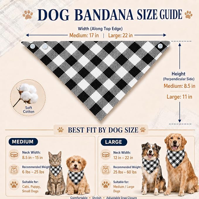 Black and White lattices Pet Dog Bandana Triangle Bibs Scarf, Cute Winter Dog - Image 2