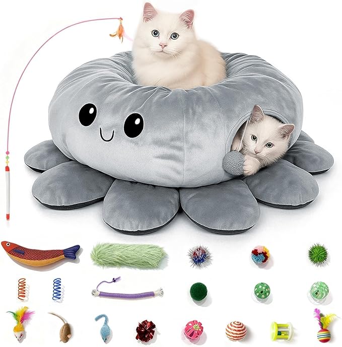Cat Tunnel Bed for Indoor Cats, Peekaboo Cat Cave Bed by FortheHeartbeatinYourLap