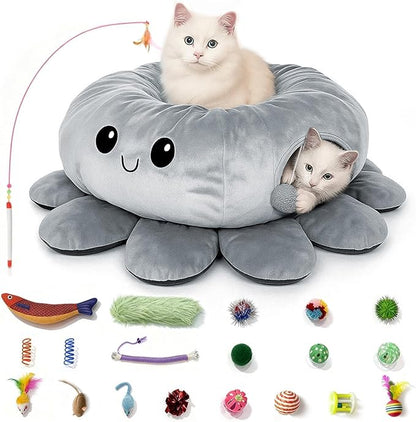 Cat Tunnel Bed for Indoor Cats, Peekaboo Cat Cave Bed by FortheHeartbeatinYourLap