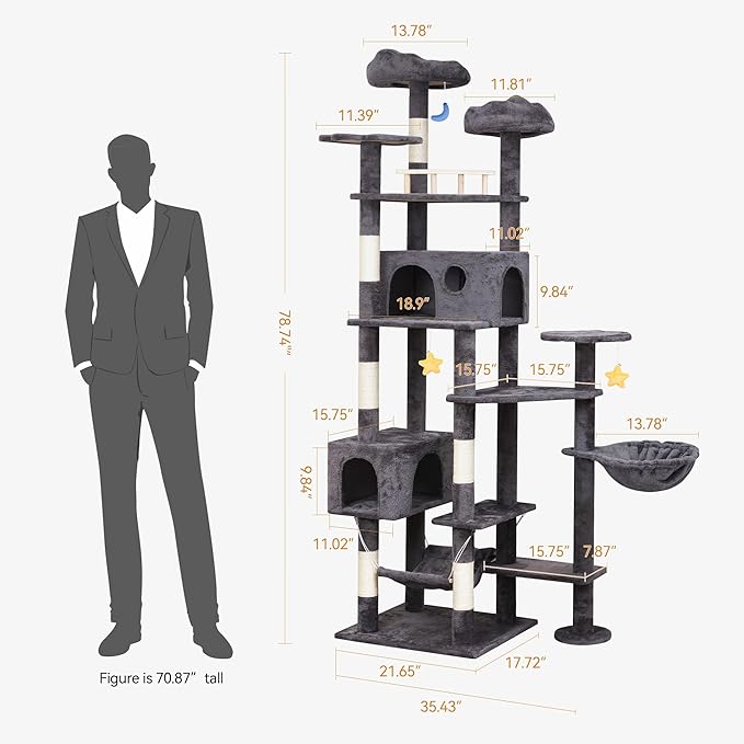 Meecal 79in Giant Cat Tree for Heavy Duty Big Cats, Large Cat Trees - Image 3