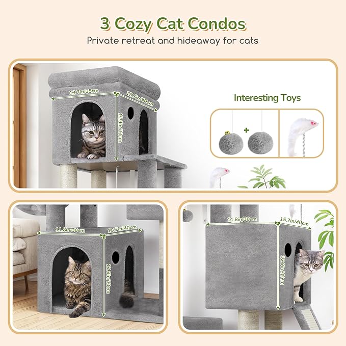 Globlazer 52in Cat Tower for Multiple Indoor Cats, Heavy Duty Multi-Level Cat - Image 3