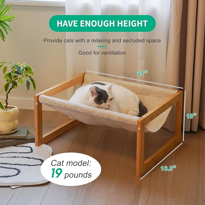 kiplant Large Cat Hammock Bed, Bamboo Wood Elevated Pet Hammock - Image 7