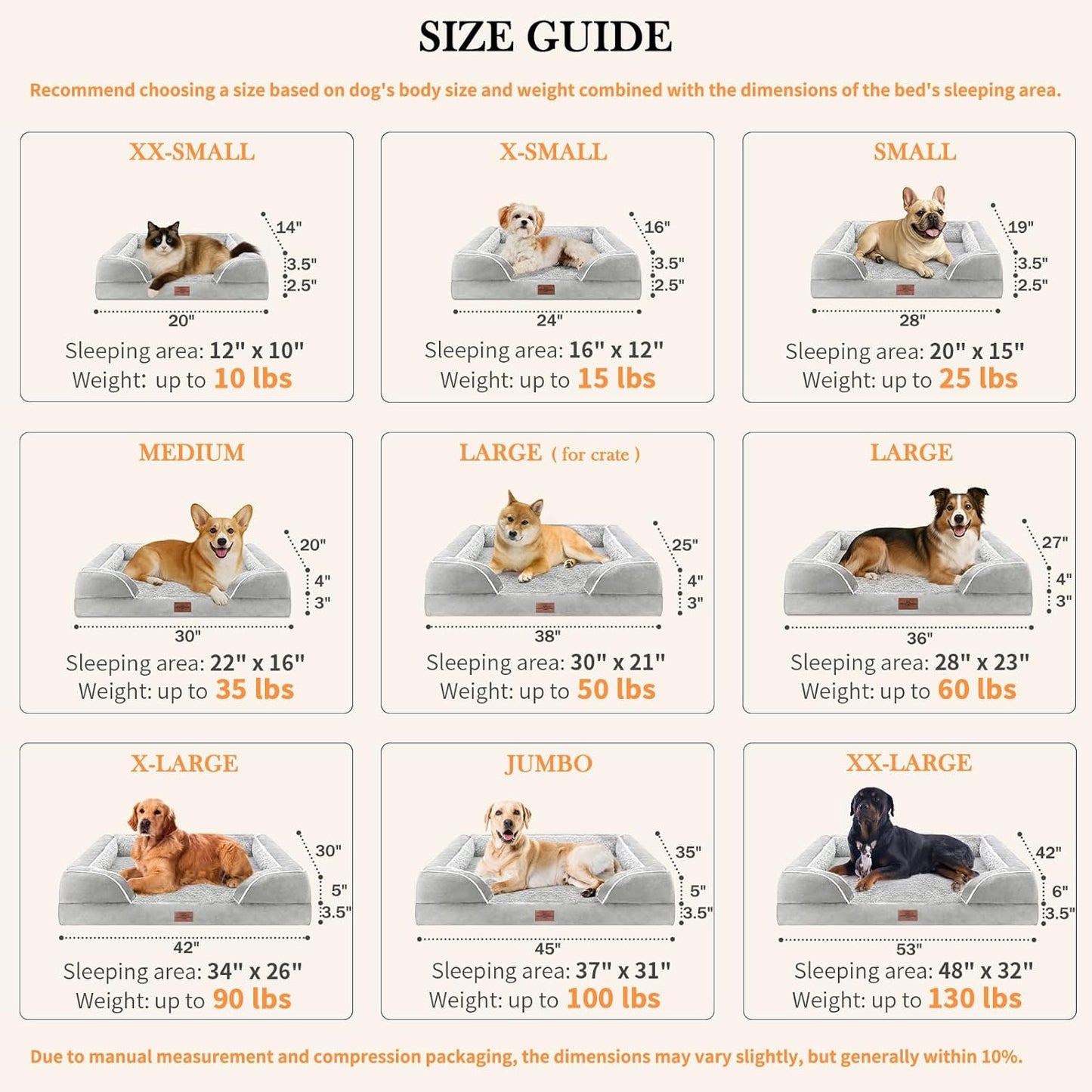 Comfort Expression XXL Orthopedic Foam Dog Bed for Extra Large Dogs, Waterproof Orthopedic Dog Beds, Washable Dogs Sofa Beds with Removable Cover & Non-Slip Bottom(XX-Large,Grey White)