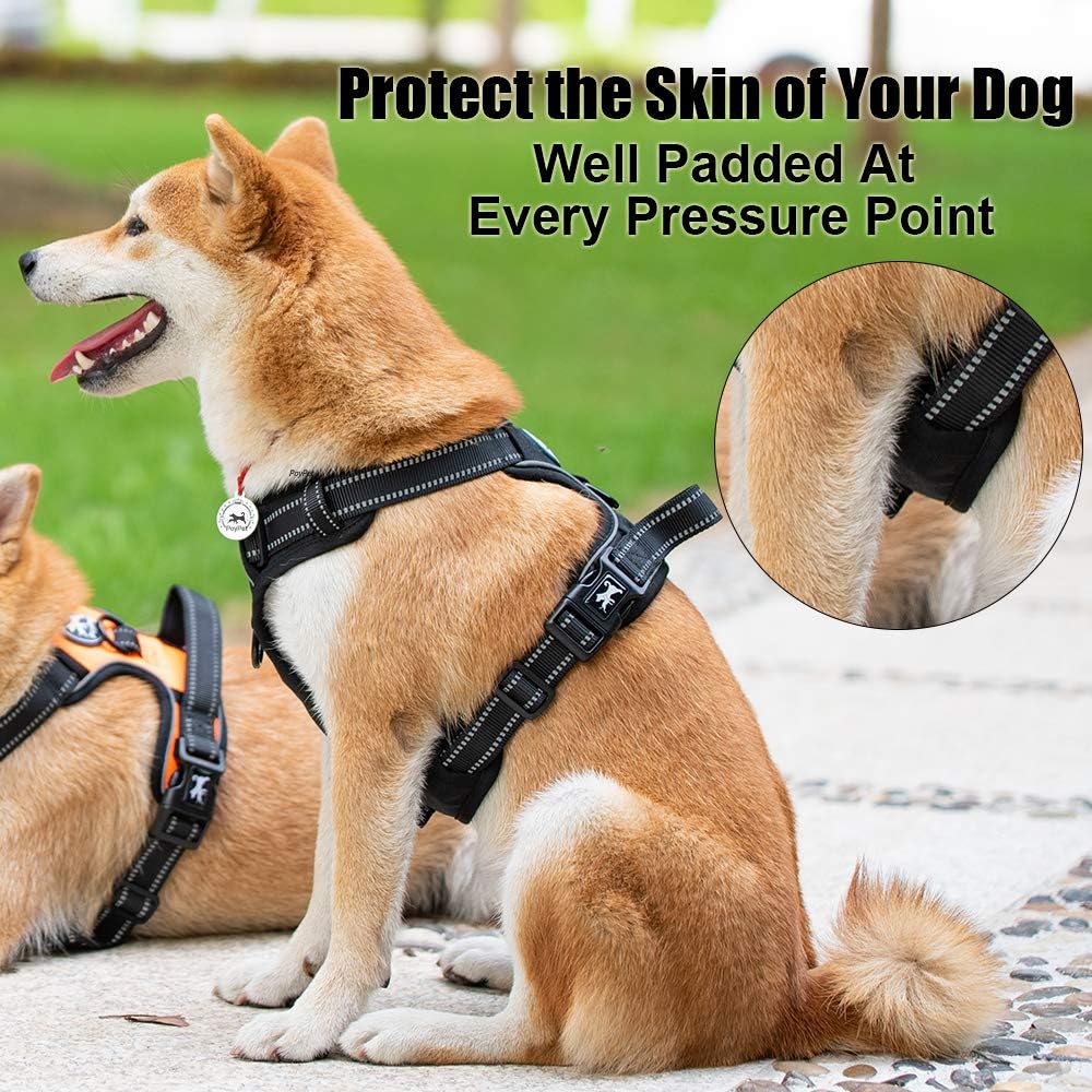 PoyPet No Pull Dog Harness, Reflective Comfortable Vest Harness with Front & Back 2 Leash Attachments and Easy Control Handle Adjustable Soft Padded Pet Vest for Small to Large Dogs (Black,S)