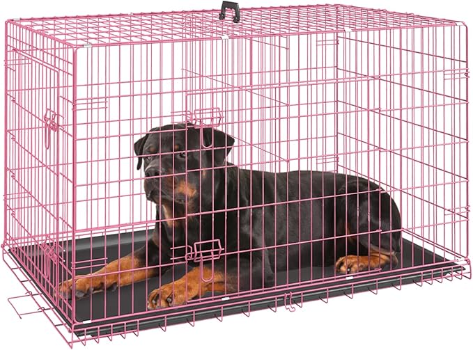 FDW Dog Crate for Large Dogs 42 Inch Folding Metal WirePet Cage Double Door by FDW