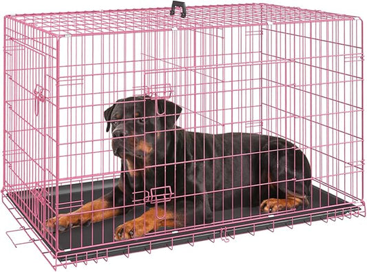 FDW Dog Crate for Large Dogs 42 Inch Folding Metal WirePet Cage Double Door by FDW