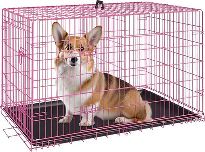 FDW Dog Crate for Medium Dogs 30 Inch Folding Metal WirePet Cage Double Door by FDW