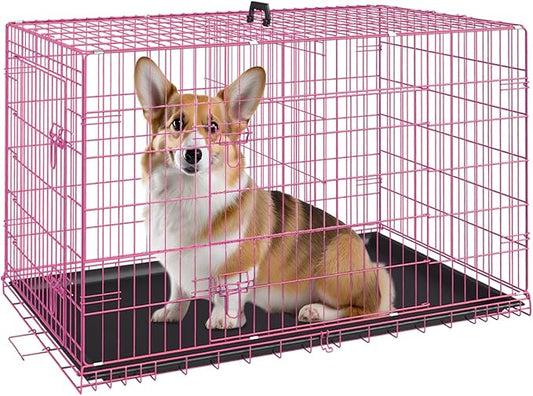 FDW Dog Crate for Medium Dogs 30 Inch Folding Metal WirePet Cage Double Door by FDW