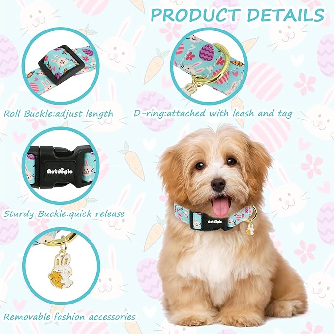 Easter Dog Collar, Spring Easter Egg Print Dog Collar - Image 3