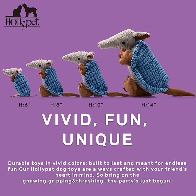 Hollypet Plush Dog Squeaky Toy Stuffed Armadillo Animal Pet Puppy Chew Toys - Image 2
