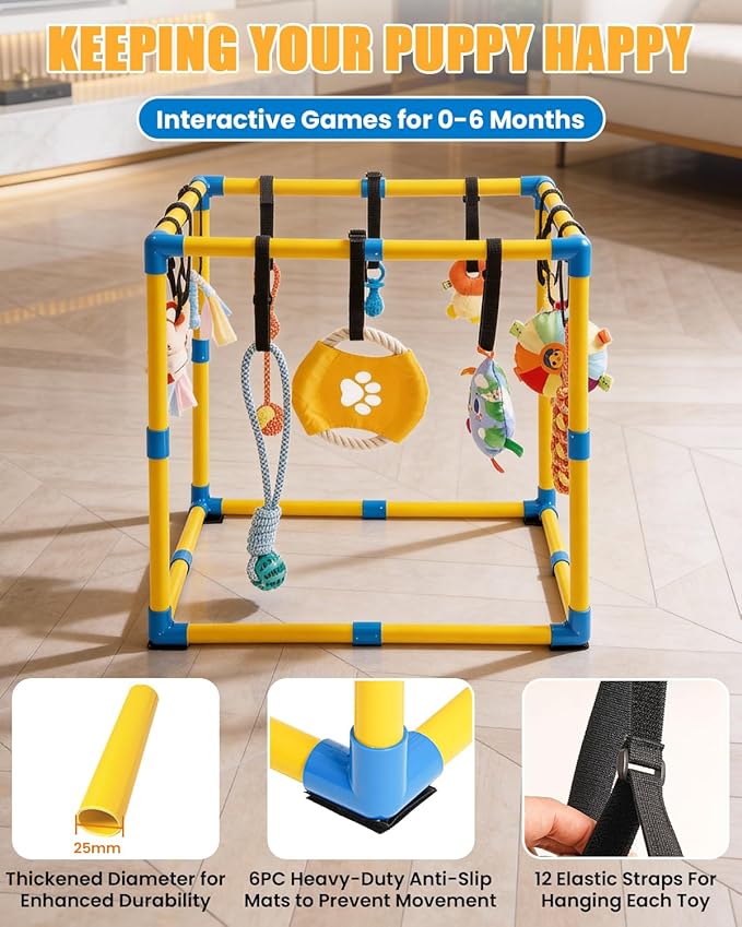 Puppy Play Gym for Small Dogs, 23.6"x 23.6" Large Indoor Dog Jungle Gym - Image 3
