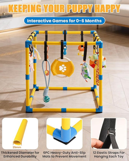 Puppy Play Gym for Small Dogs, 23.6"x 23.6" Large Indoor Dog Jungle Gym - Image 3