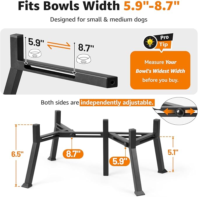 LOOBANI Double Dog Bowl Stand: 2-in-1 Elevated Food Water Bowl, Adjustable - Image 4