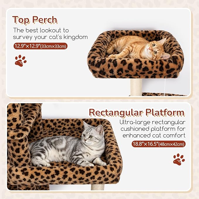 Globlazer Large Perch Leopard Cat Tree, 65in Sturdy Cat Scratching Tree - Image 4