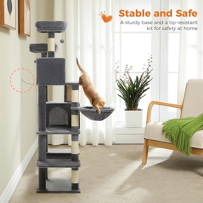 MUTTROS 70.8" Tall Cat Tree for Large Cats, 2 Top Perches, Big Condo, Large - Image 6