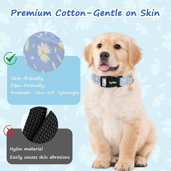 Dog Collar with Daisy Patterns, Spring Summer Collection Blue Dog Collar with - Image 4