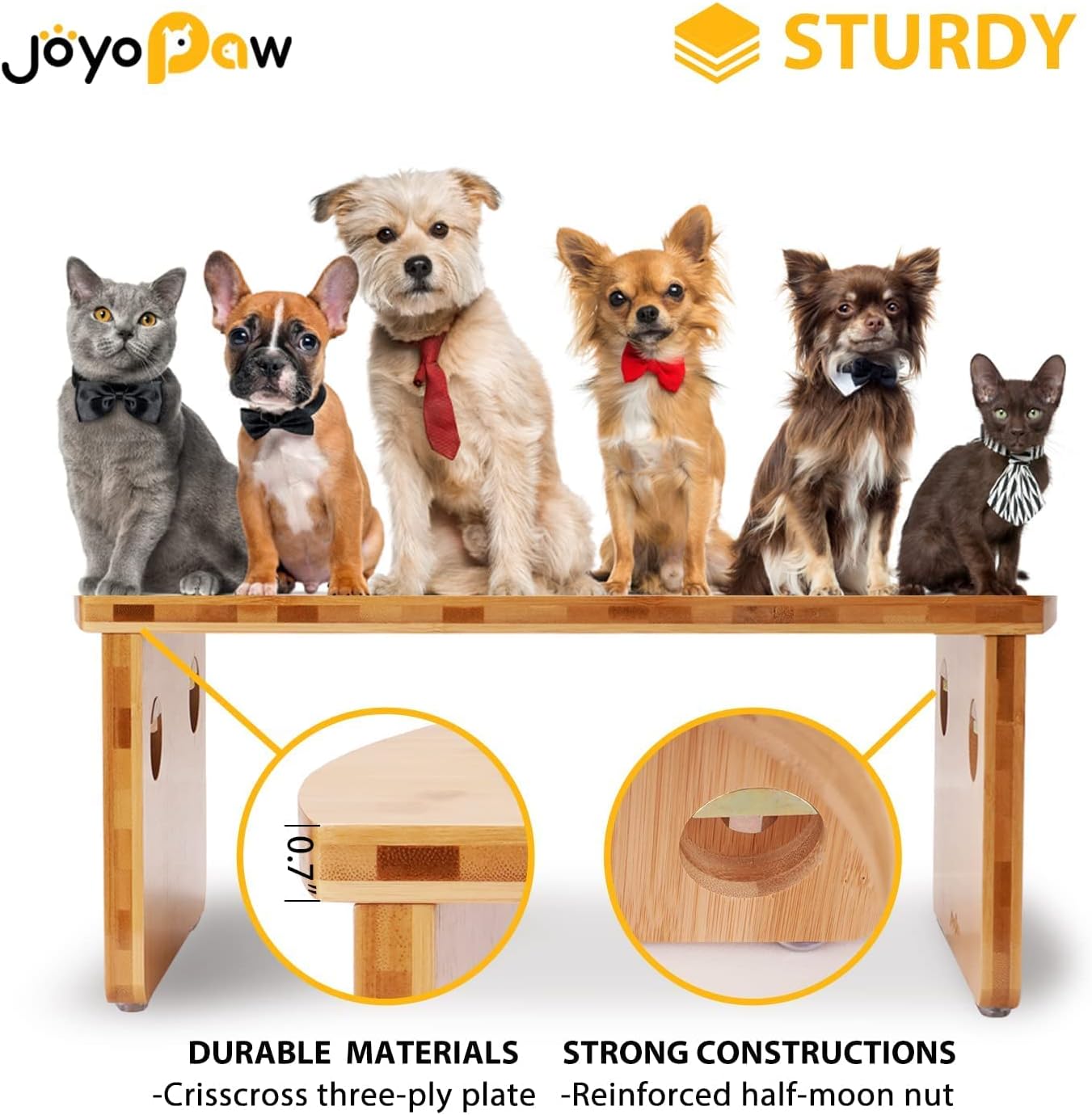 Elevated Dog Bowls, Bamboo Raised Dog Bowl for Large Dogs & Medium Dogs, with 2 Stainless Steel Bowls (10'' Tall–48 oz Bowl)