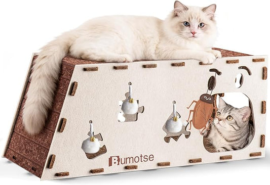 Felt Cat Bed Cave for Indoor Cats, Modular Tunnel Hideaway House for Large Cats by Bumotse