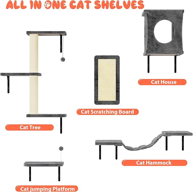 5 Pcs Cat Wall Shelves Set, Wall-Mounted Climber - Image 5
