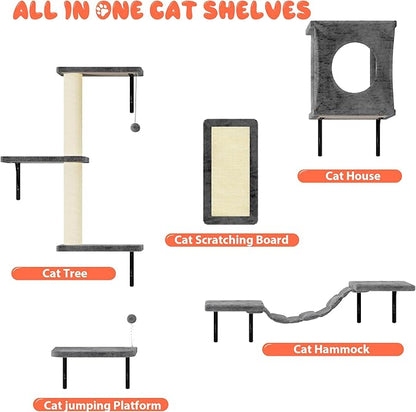5 Pcs Cat Wall Shelves Set, Wall-Mounted Climber - Image 5
