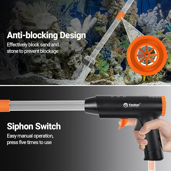 Yaubay 132GPH Manual Aquarium Gravel Cleaner, Fish Tank Siphon Vacuum Cleaner - Image 4