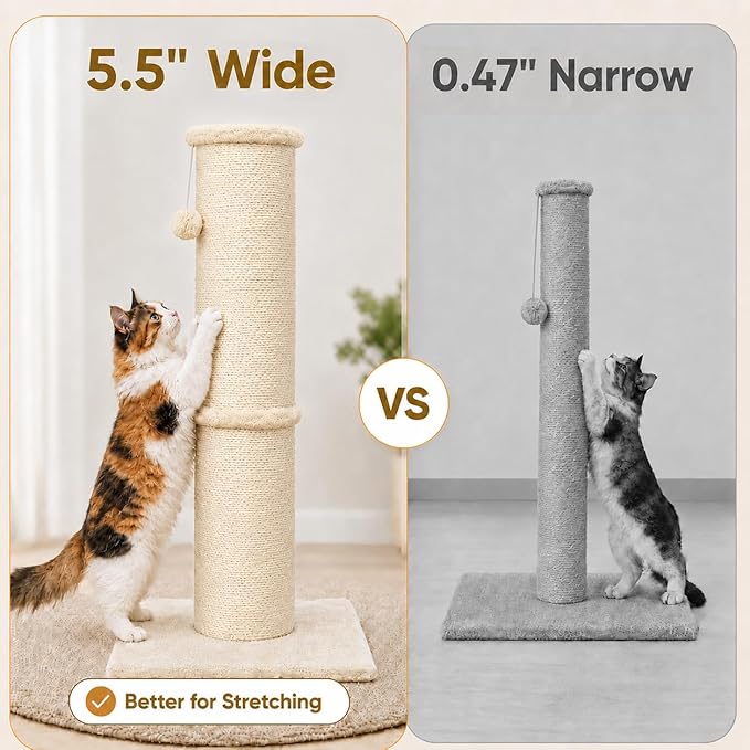 PAWSCRAT Cat Scratching Post 32 Inch High, 5.5 Inch Large Diameter Natural - Image 4