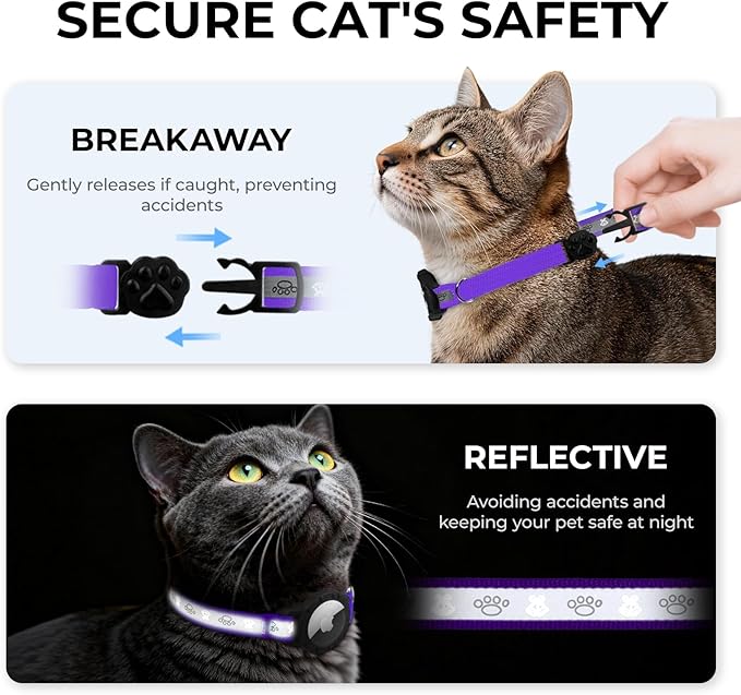 Breakaway AirTag Cat Collar, Reflective Cat Tracker Collar - Image 2