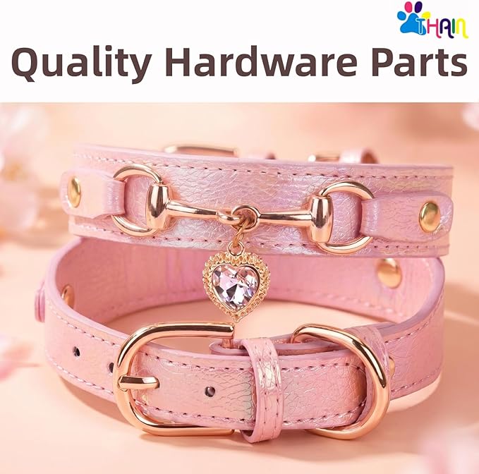 THAIN Fashion Dog Collar with Bling Diamonds & Heart Charm – 5 Holes Adjustable - Image 4
