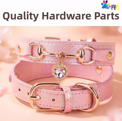 THAIN Fashion Dog Collar with Bling Diamonds & Heart Charm – 5 Holes Adjustable - Image 4