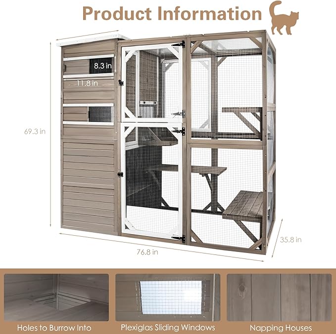 Ketive Catio Outdoor Cat Enclosure, Large Cat House Cat Cage Condo Indoor - Image 3