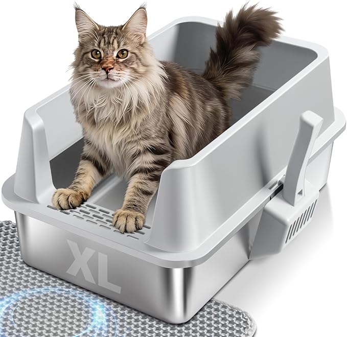 Stainless Steel Litter Box, Extra Large Metal Cat Litter Box by Nyutu