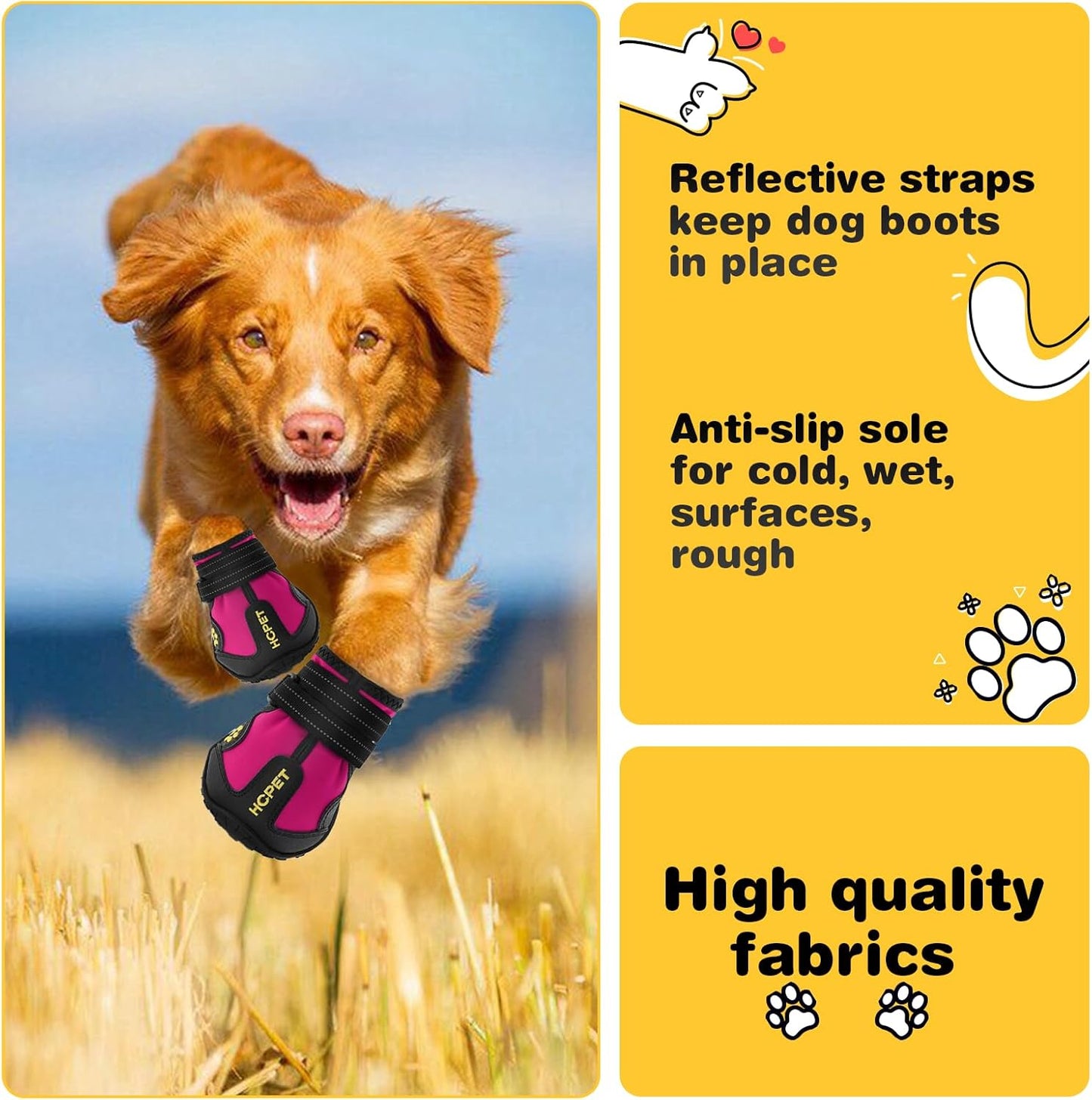 Hcpet Dog Shoes, Dog Boots for Large Dogs, Waterproof Dog Booties Paw Protector for Summer Hot Pavement, Winter Snowy Day, Outdoor Walking, Indoor Hardfloors Anti Slip Sole Pink Size 7