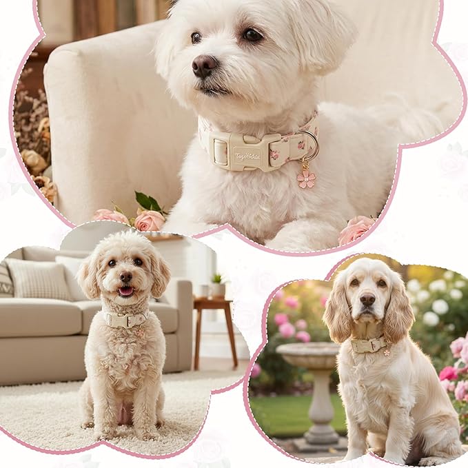 Floral Dog Collar, Spring Summer Pink Flower Pet Collar, Cute Cotton Puppy - Image 6