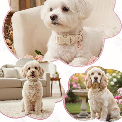 Floral Dog Collar, Spring Summer Pink Flower Pet Collar, Cute Cotton Puppy - Image 6