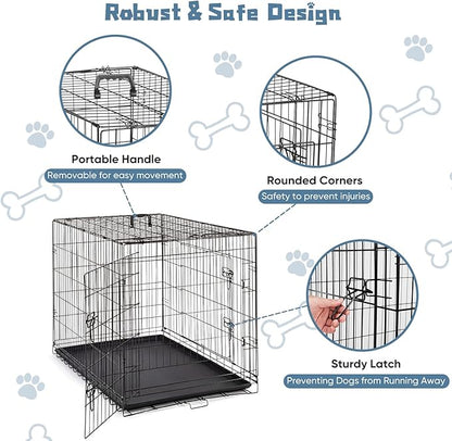 DUMOS Dog Crate with Double Doors, 42 Inch Metal Foldable Pet Cage with Plastic - Image 2
