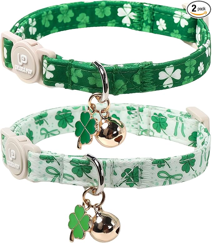 Cat Collar, Spring Green Shamrock Cat Collar by UPURARAPUP