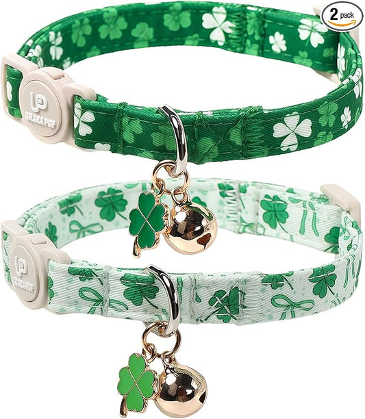 Cat Collar, Spring Green Shamrock Cat Collar by UPURARAPUP