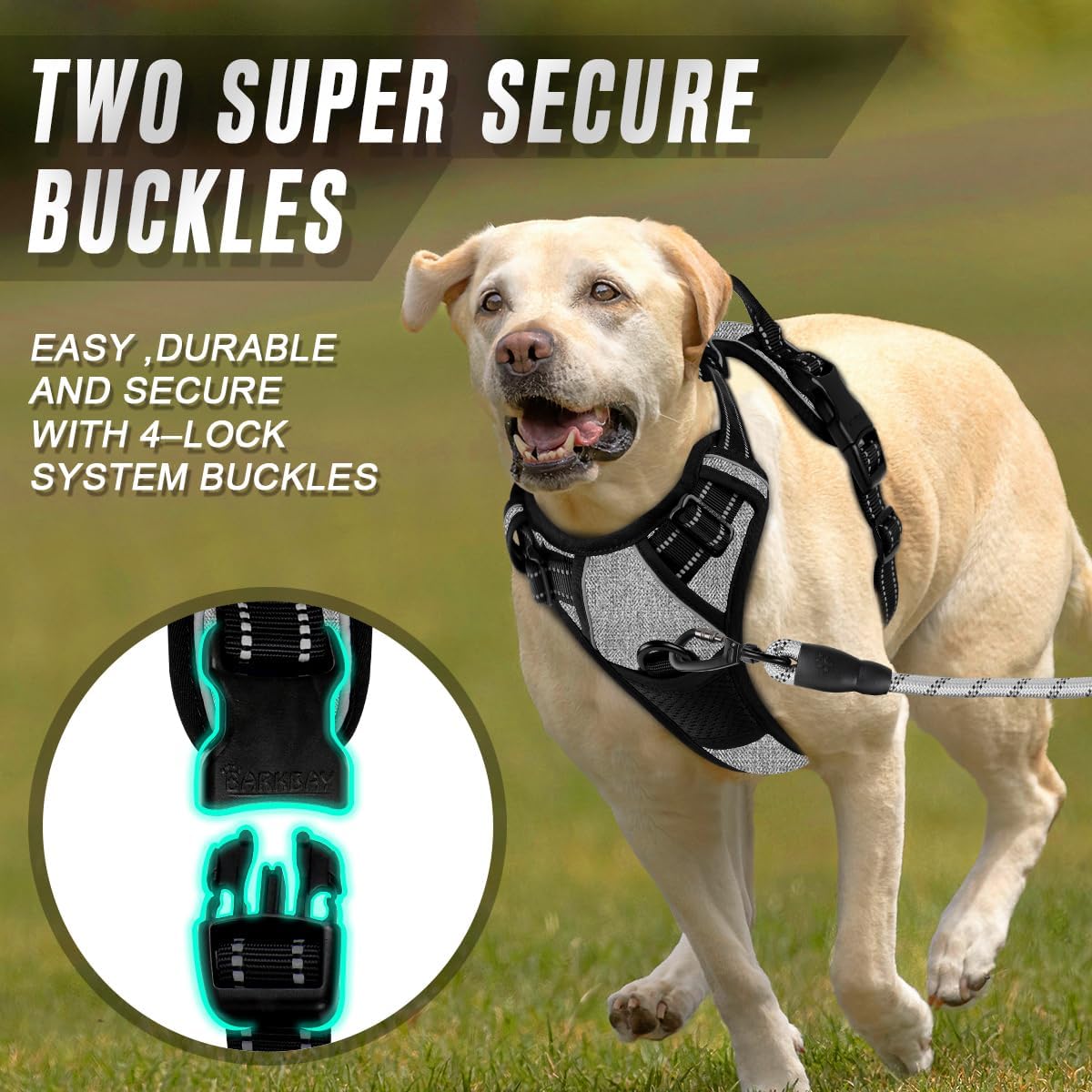 BARKBAY No Pull Dog Harness Front Clip Heavy Duty Reflective Easy Control Handle for Large Dog Walking(Dark Grey,L)