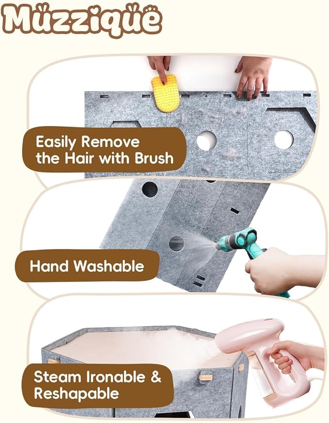 Cat Tunnel House for Indoor Cats, w/Hair Brush, DIY Expandable Modular Felt Pet - Image 9