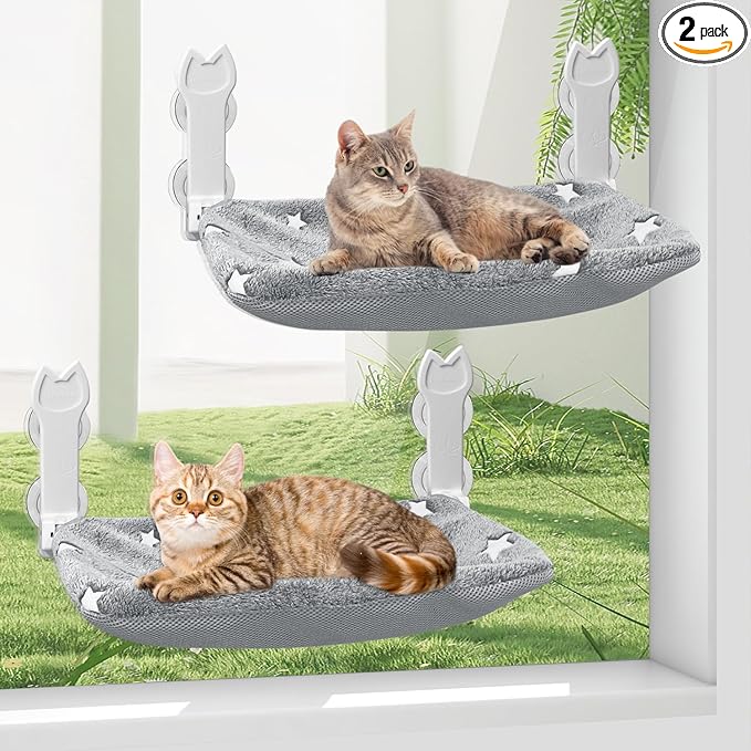 2 Pack Cat Window Perch, Glow in The Dark Foldable Cat Window Hammock by Turbosus