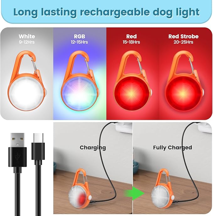 2Pack Dog Lights for Night Walking Dog Collar Light Clip on Rechargeable Glow - Image 2