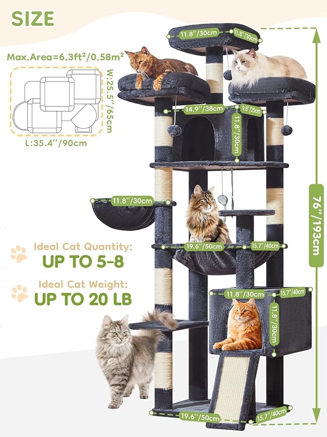 Taoqimiao 76-Inch Cat Tree XXL for Large Cats, Giant Cat Tower - Image 6
