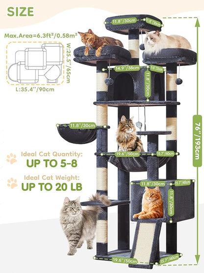 Taoqimiao 76-Inch Cat Tree XXL for Large Cats, Giant Cat Tower - Image 6