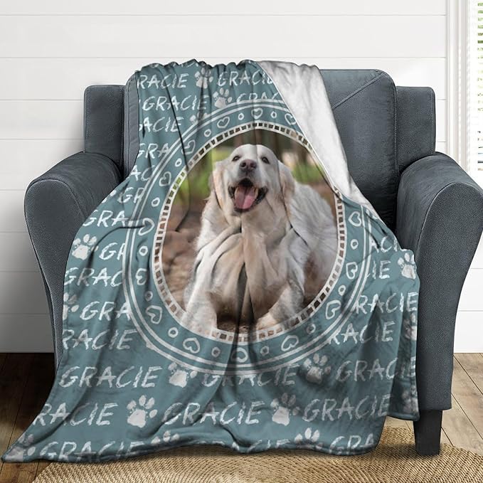 Personalized Dog Blanket with Name Customized Paw Prints Pet Blanket Loss - Image 4