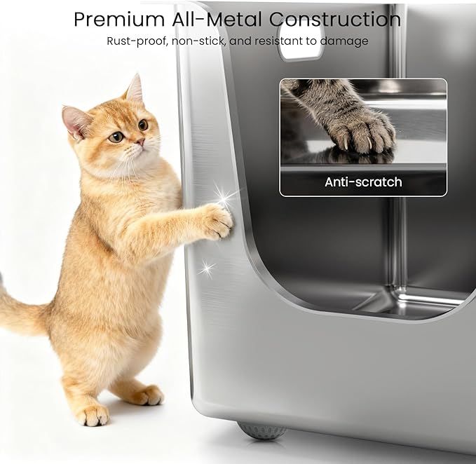 Stainless Steel Litter Box 11.8'' High Sides, XL Metal Cat Litter Box - Image 3