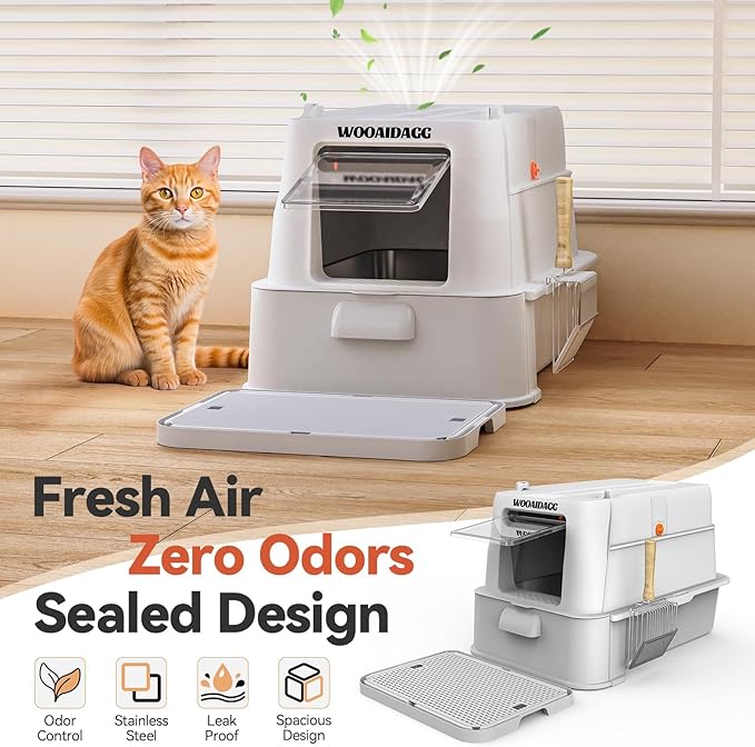 Wooaidagg Enclosed Stainless Steel Cat Litter Box - Image 4